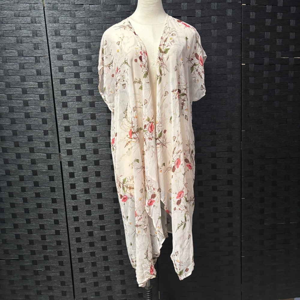Bobeau Floral Print Kimono Cardigan Lightweight Duster Women' M - Picture 2 of 7